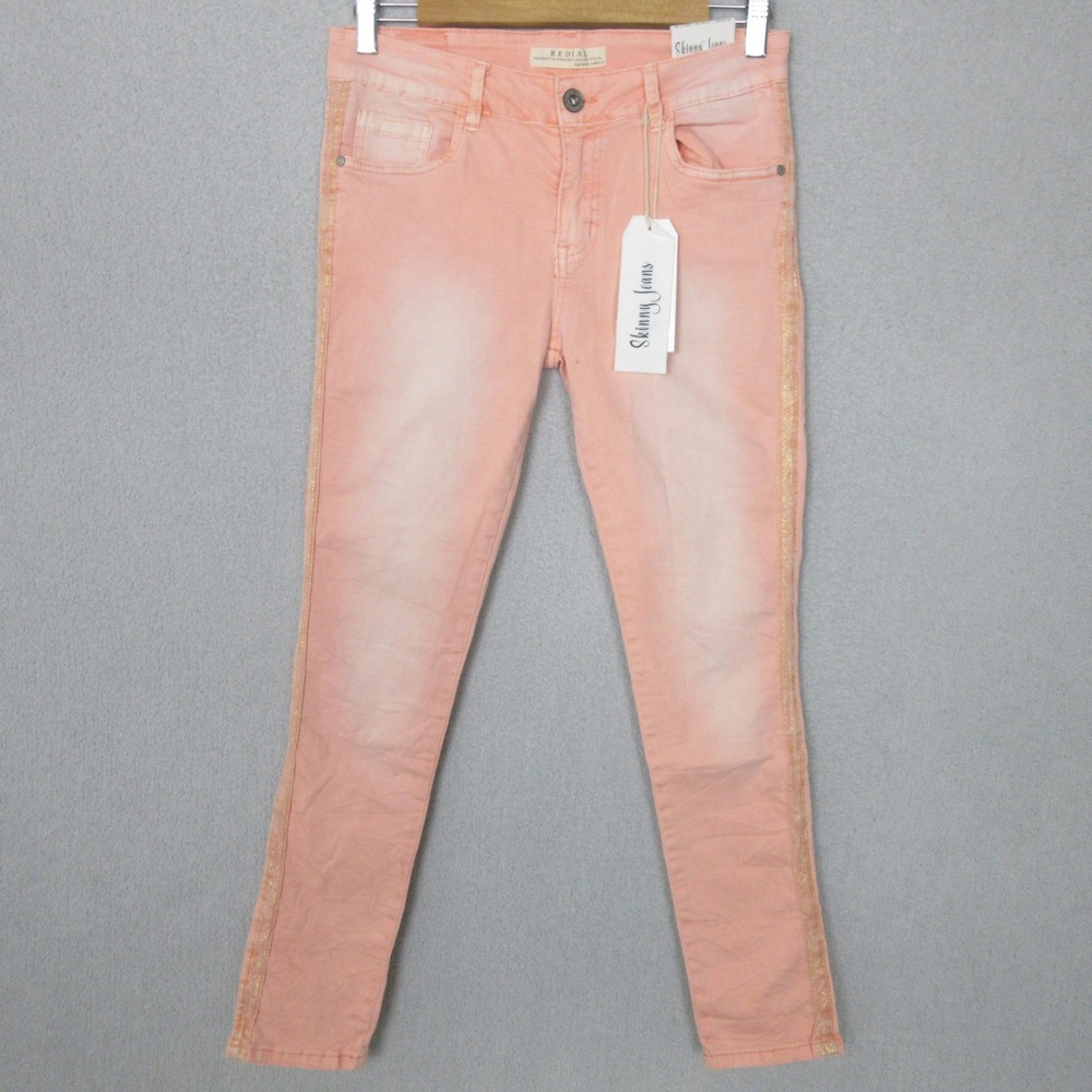 Redial Premium Denim Peach Skinny Jeans Gold Side Stripe US‎ Size 12